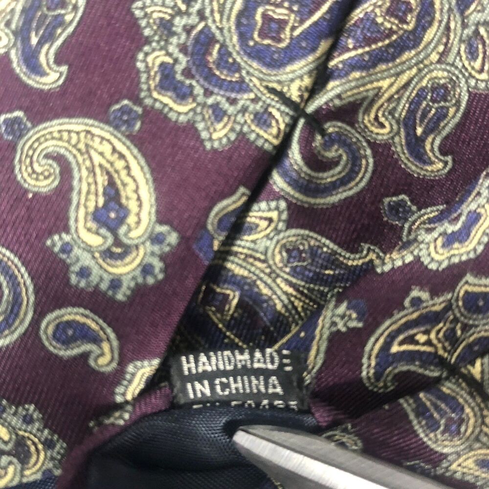 STAFFORD 100% Silk Paisley Tie Burgundy Maroon Navy Gold Handmade - Picture 3 of 8